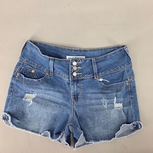 YMI Denim Shorts Women 9 Distressed Raw Hem Mid Rise WannaBettaButt Y2K MIcro